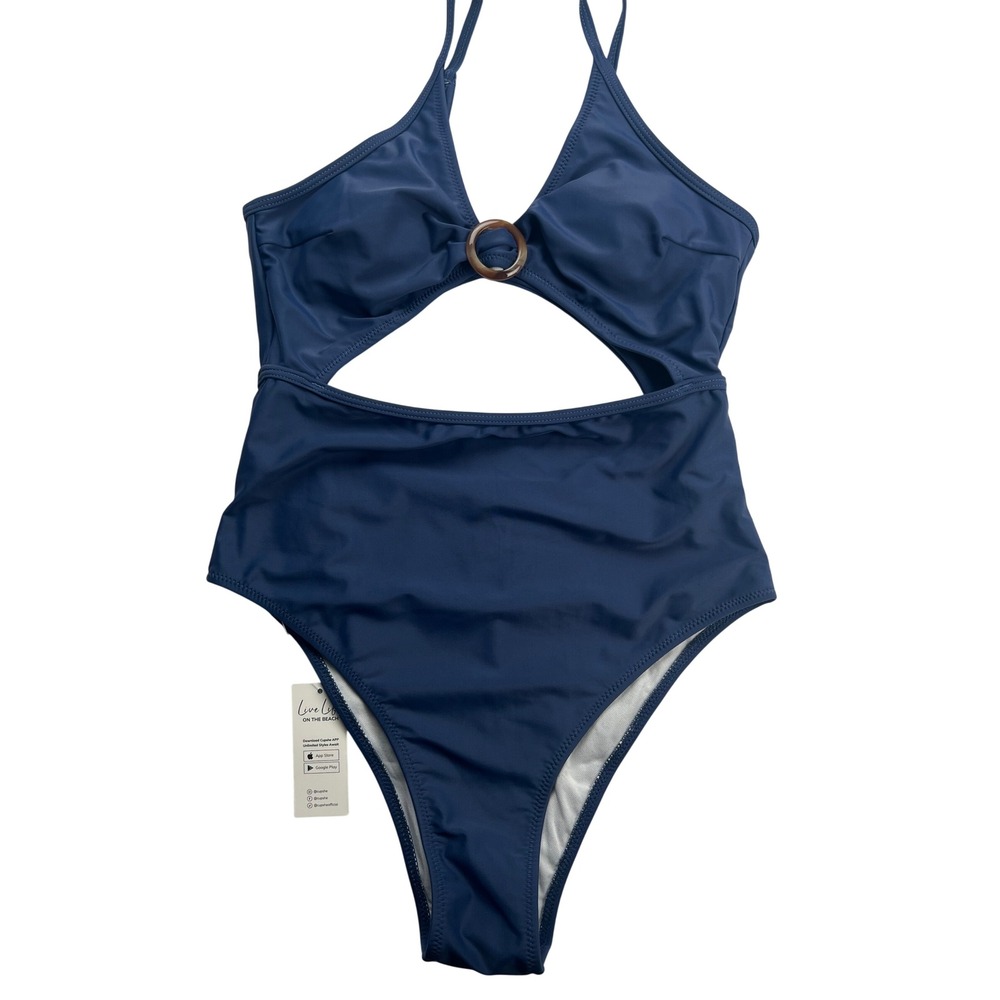 Cupshe Navy Blue Cutout Ring Front One Piece Swimsuit M Minimalist Festival Chic